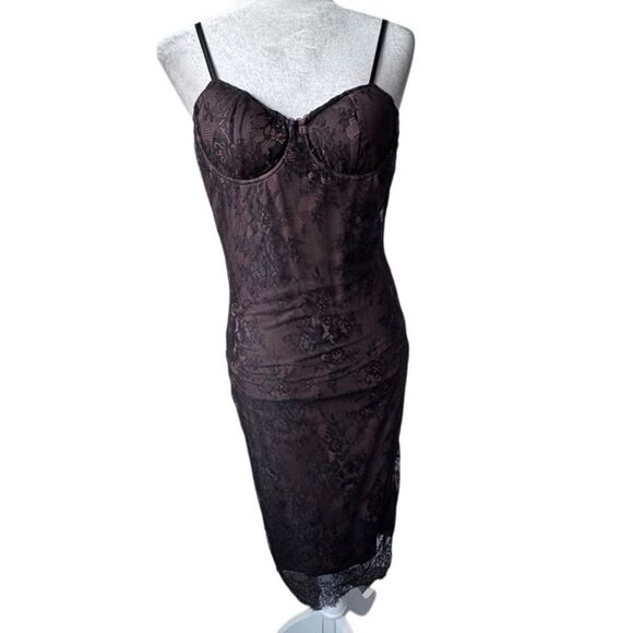 Commense Black Lace Dress Bronze Lining Bustier Straps Small NEW - Picture 14 of 14